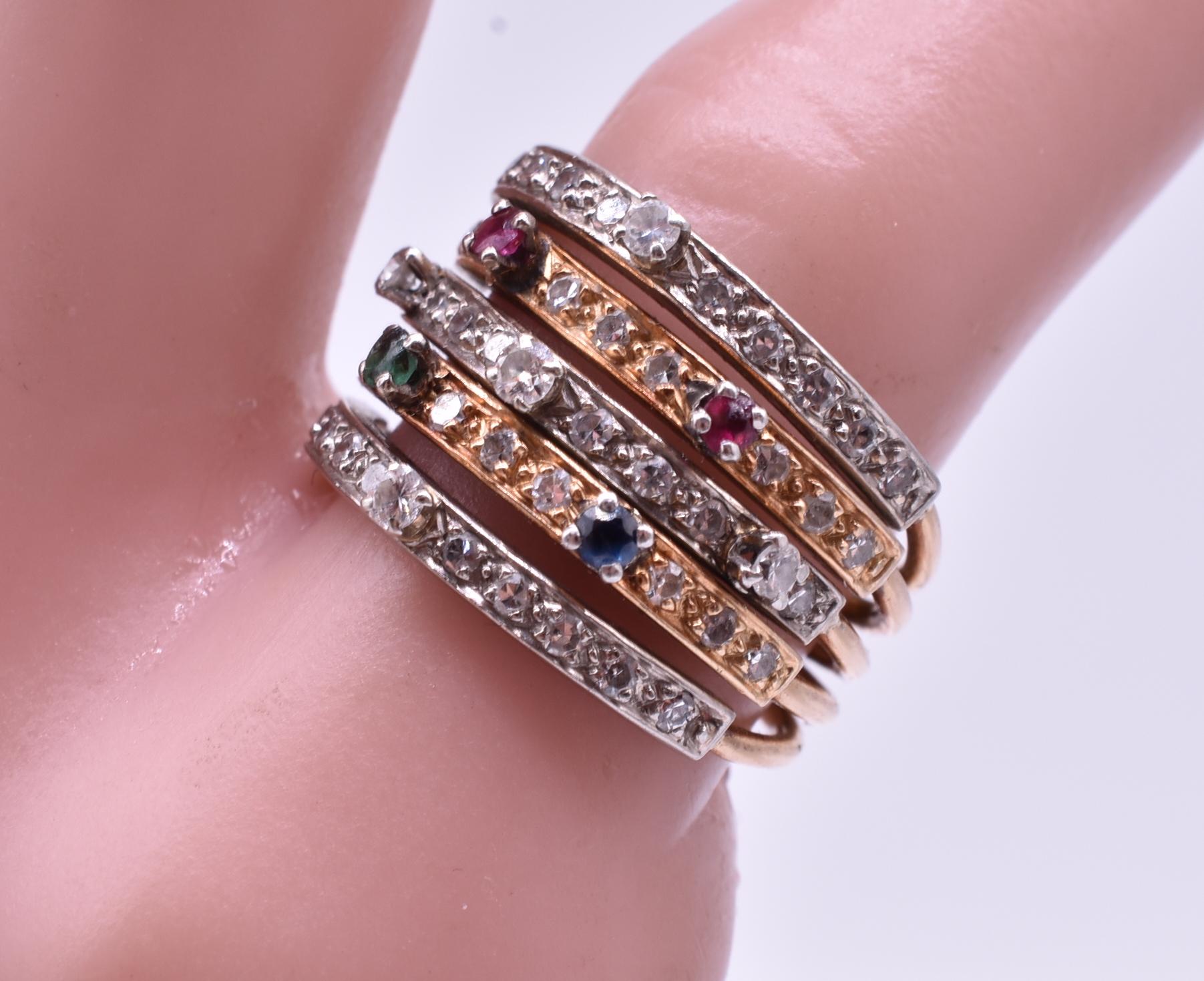 Two-Color 15 Karat Gold Multi Gemstone Harem Ring 2