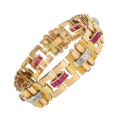 Retro-Armband aus 18 Karat Gold mit Diamanten und Rubinen in verschiedenen Farben