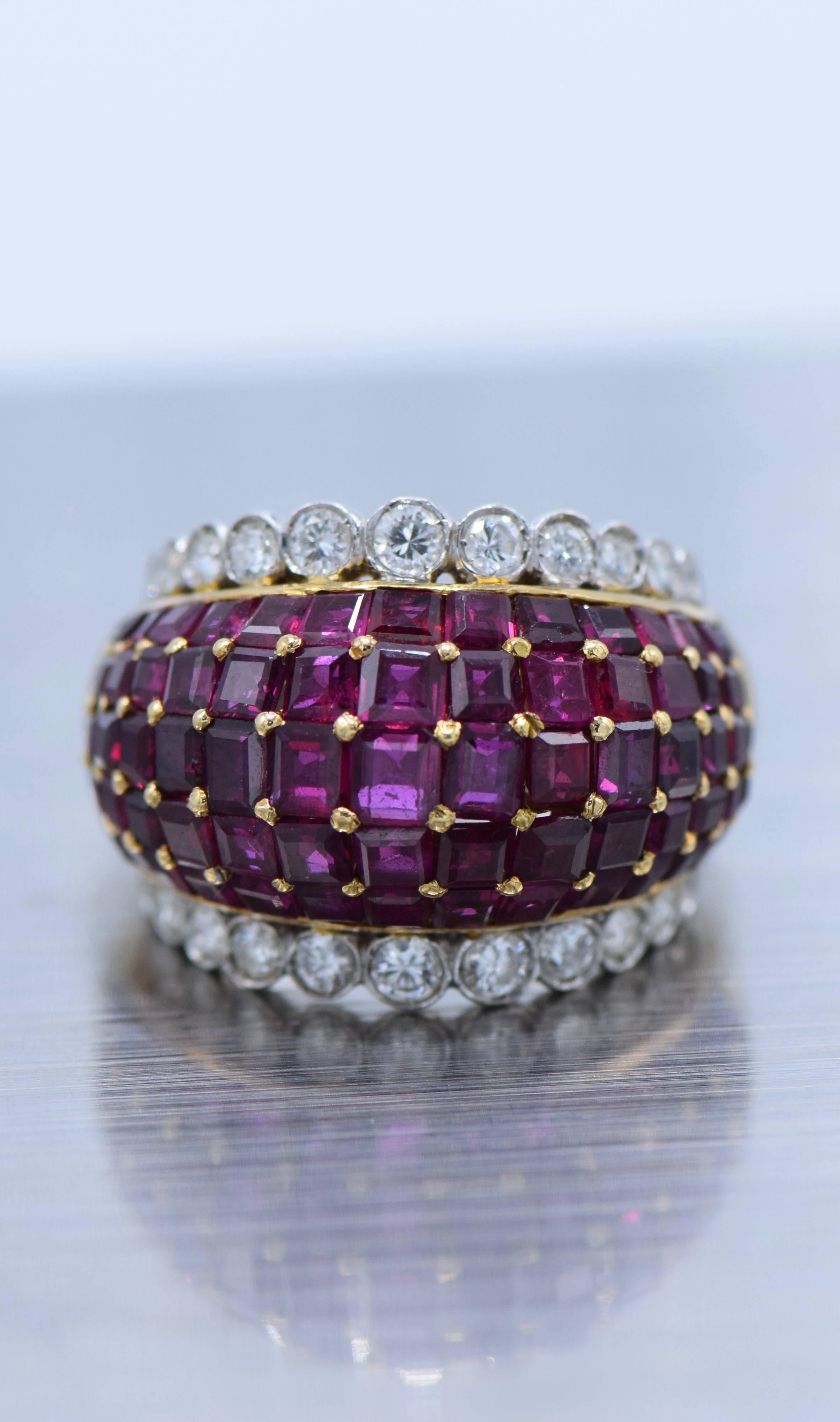 Women's Two-Color Gold, 7 Carat Ruby and Diamond Bombé Ring For Sale