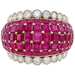Two-Color Gold, 7 Carat Ruby and Diamond Bombé Ring