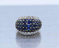 Two-Color Gold, Deep Blue Sapphire and Diamond Bombé Ring