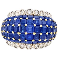 Antique Two-Color Gold, Deep Blue Sapphire and Diamond Bombé Ring