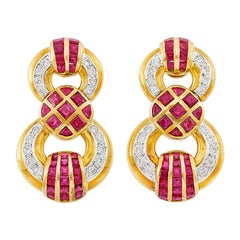 Two-Color Gold, Ruby and Diamond Pendant-Earclips