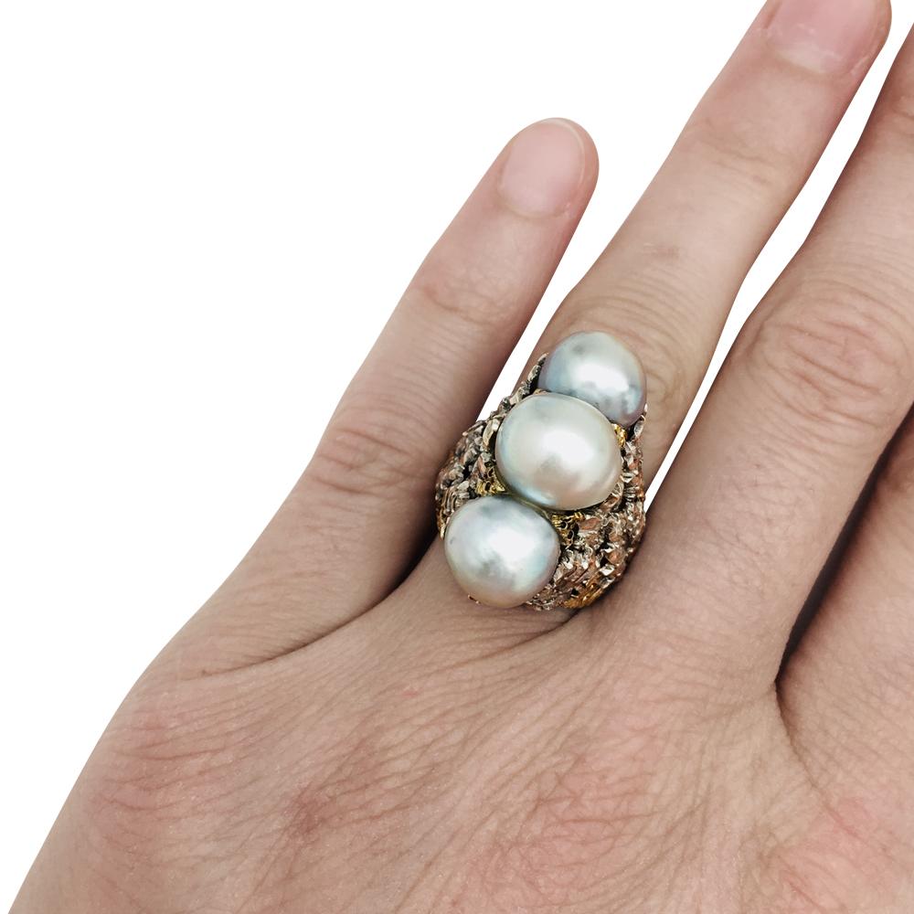 Two-Color of Gold Buccellati Ring, Pearls and Diamonds 1