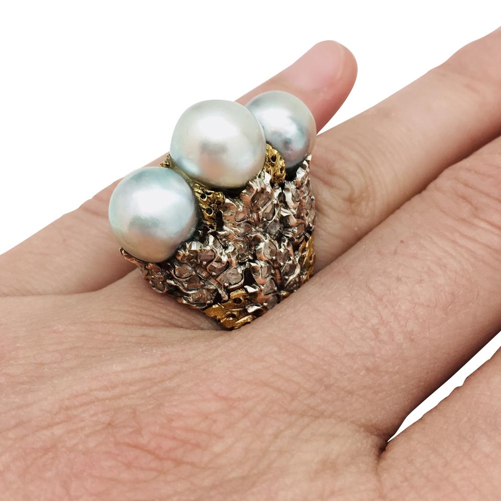 Two-Color of Gold Buccellati Ring, Pearls and Diamonds 2