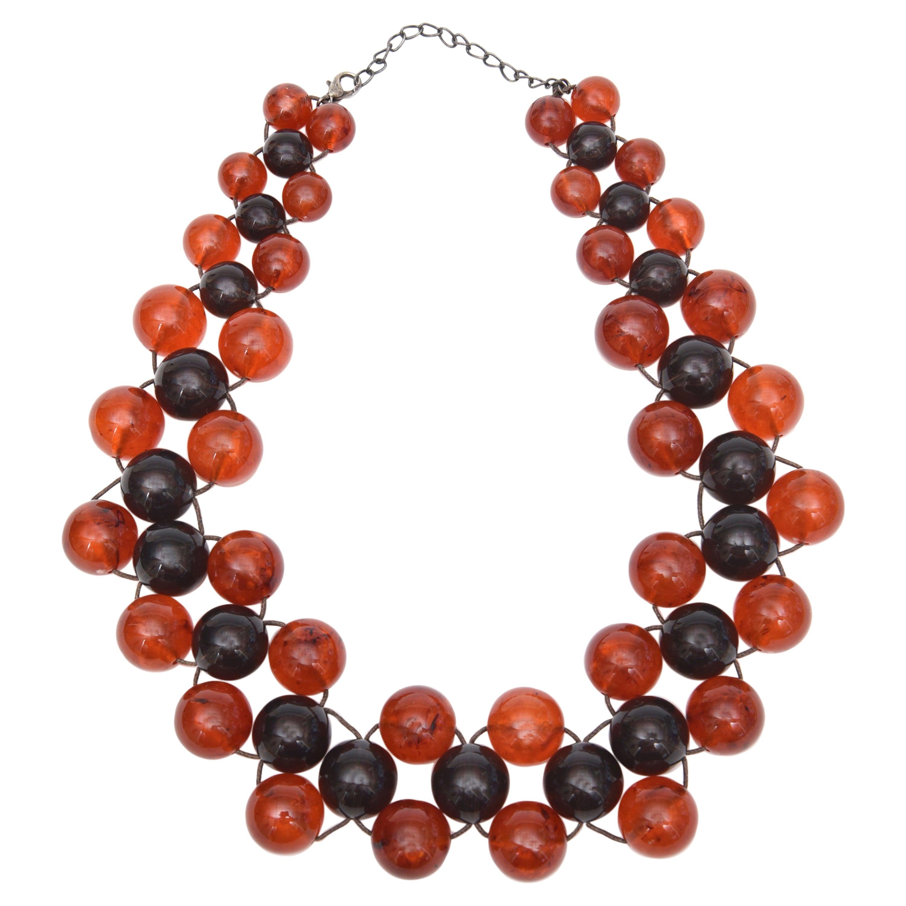 Vintage Two Colored Resin 3 Row Ball Necklace on Wire