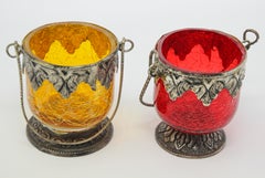 Two Colored Boho Glass Votive Candleholder Yellow and Red