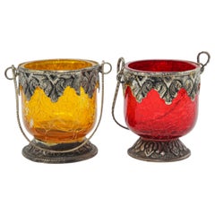 Retro Two Colored Boho Glass Votive Candleholder Yellow and Red