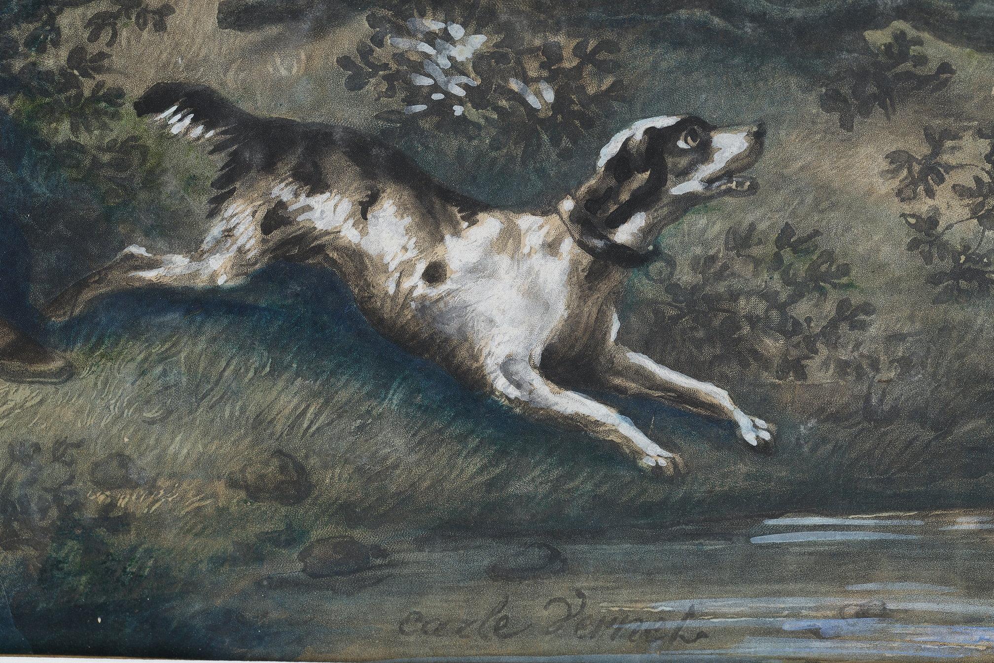 Two colored engravings enhanced with gouache, signed Carle Vernet For Sale 3