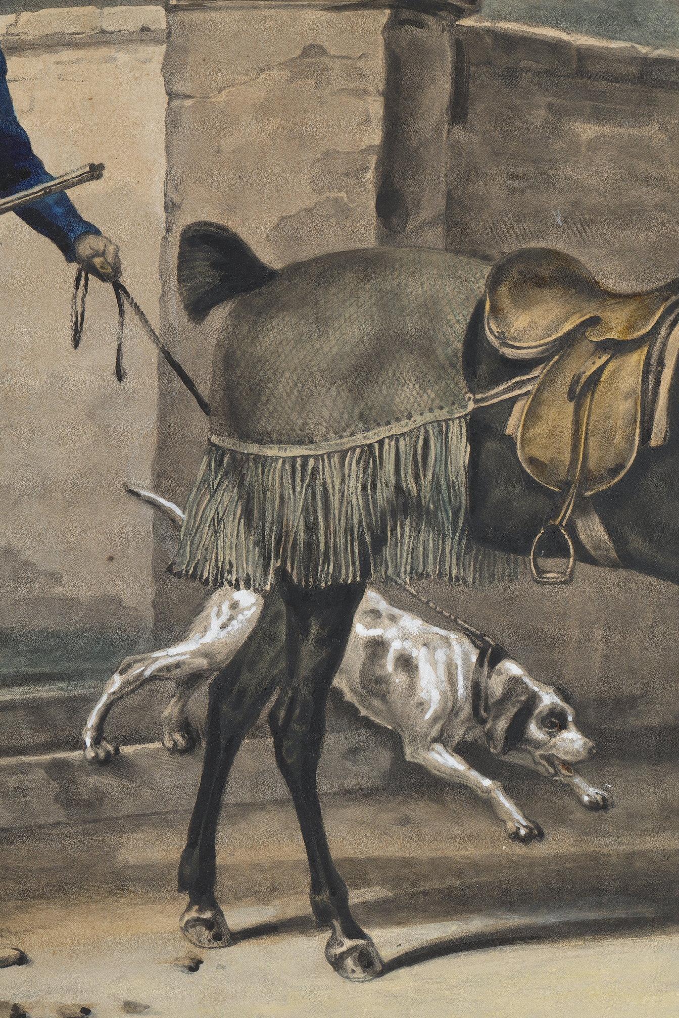 Two colored engravings enhanced with gouache, signed Carle Vernet For Sale 9