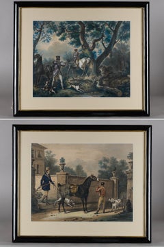Two colored engravings enhanced with gouache, signed Carle Vernet