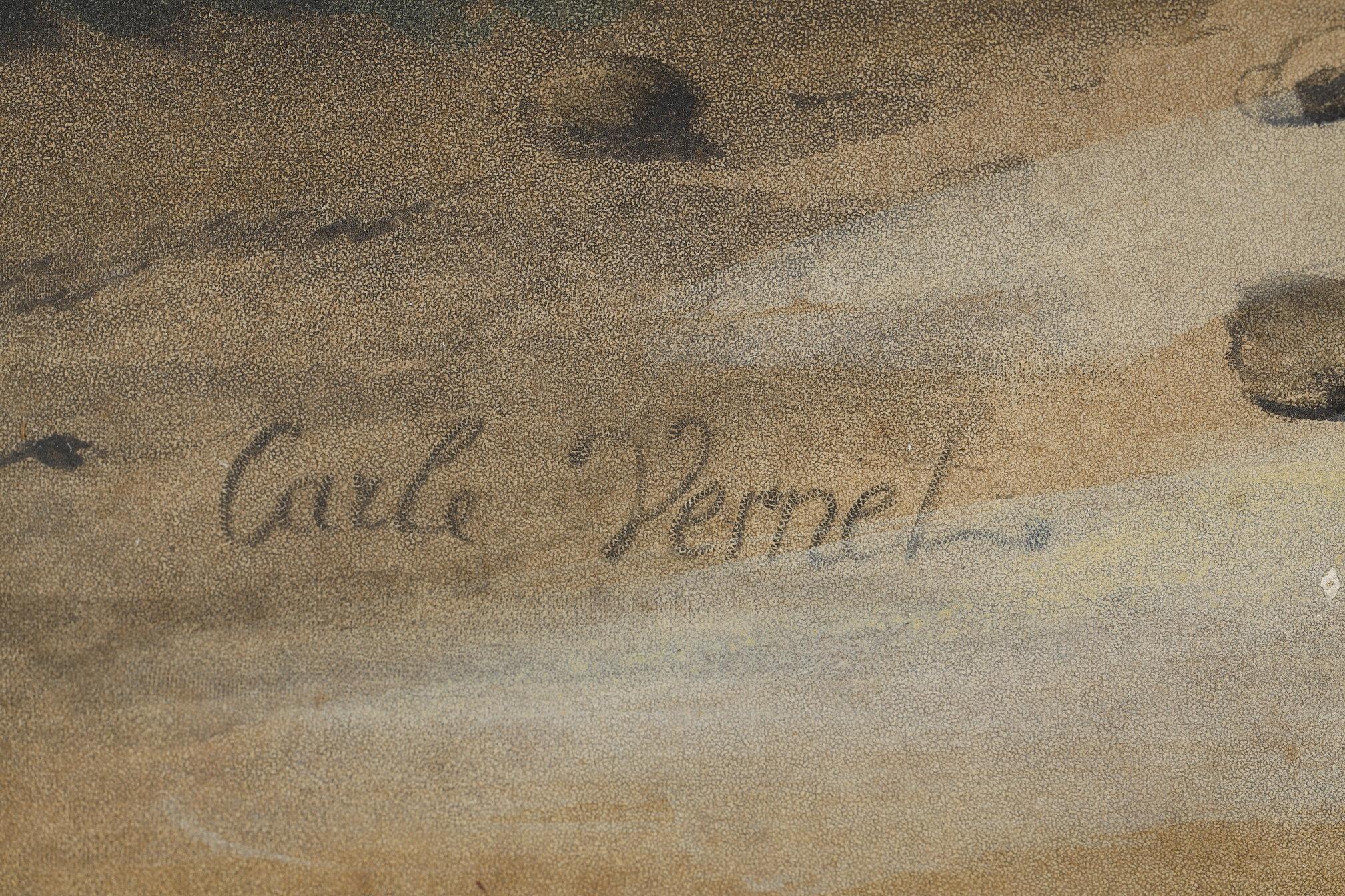 Two colored engravings enhanced with gouache, signed Carle Vernet For Sale 13