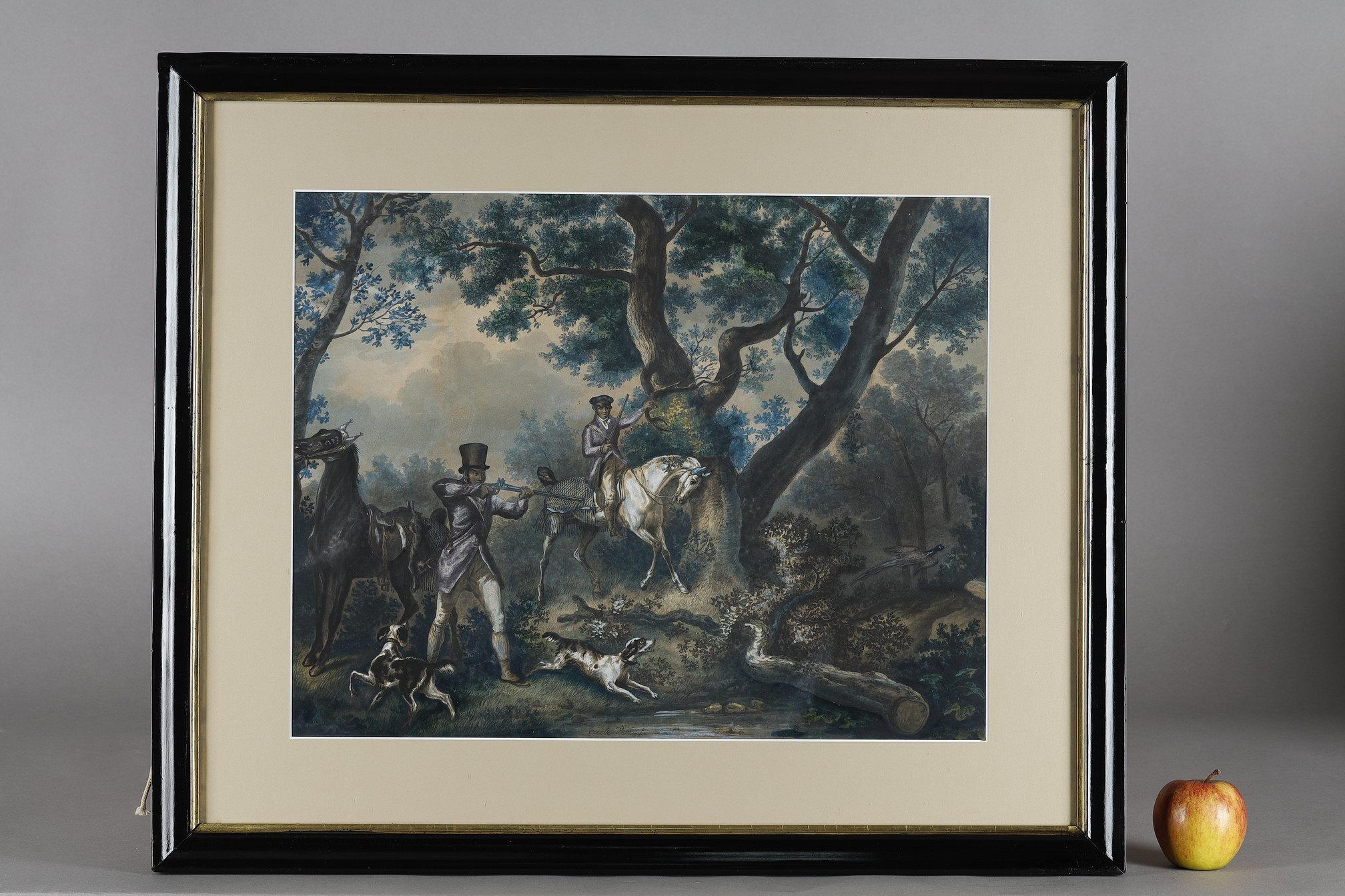 Charles X Two colored engravings enhanced with gouache, signed Carle Vernet For Sale