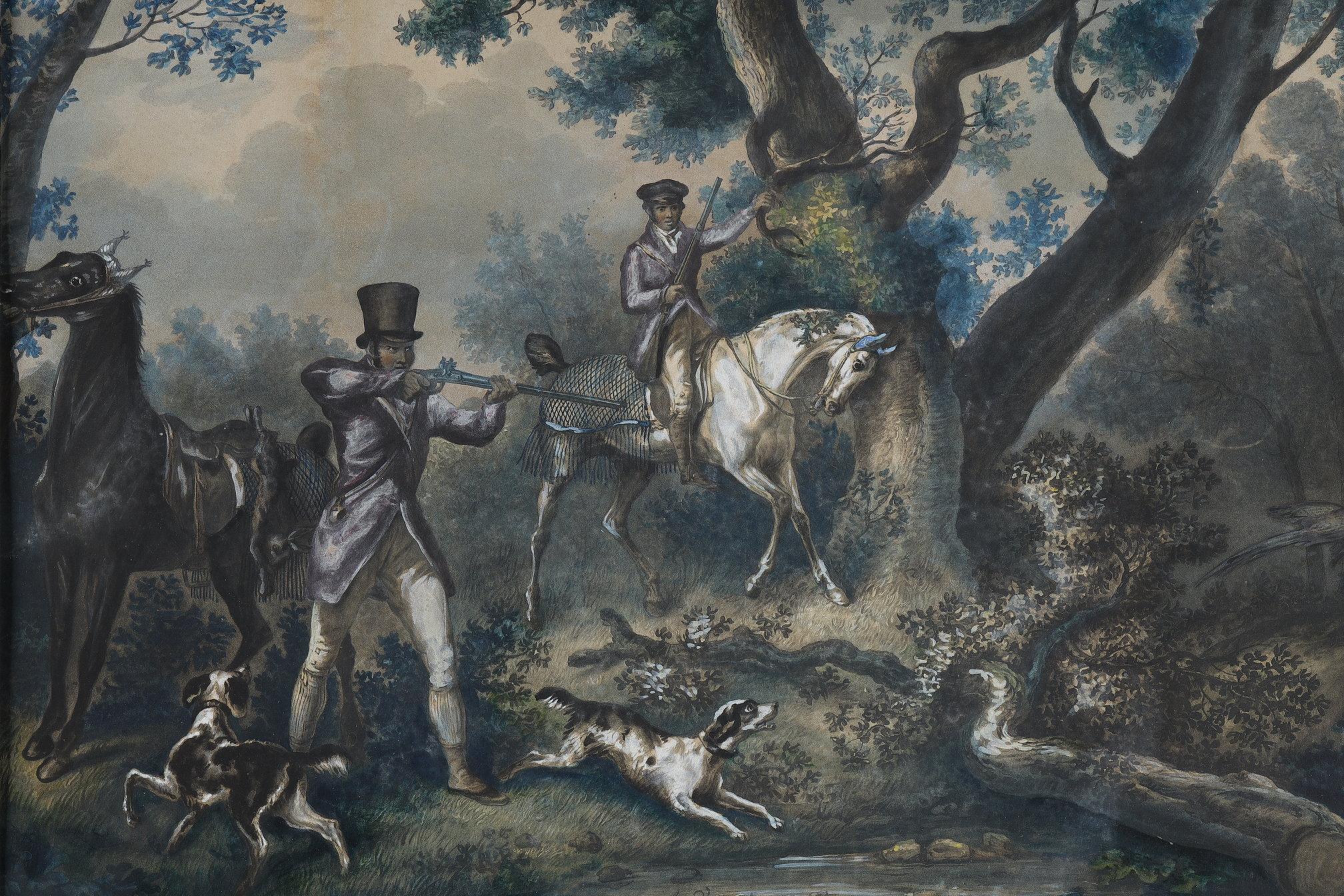 Two colored engravings enhanced with gouache, signed Carle Vernet In Good Condition For Sale In Paris, FR