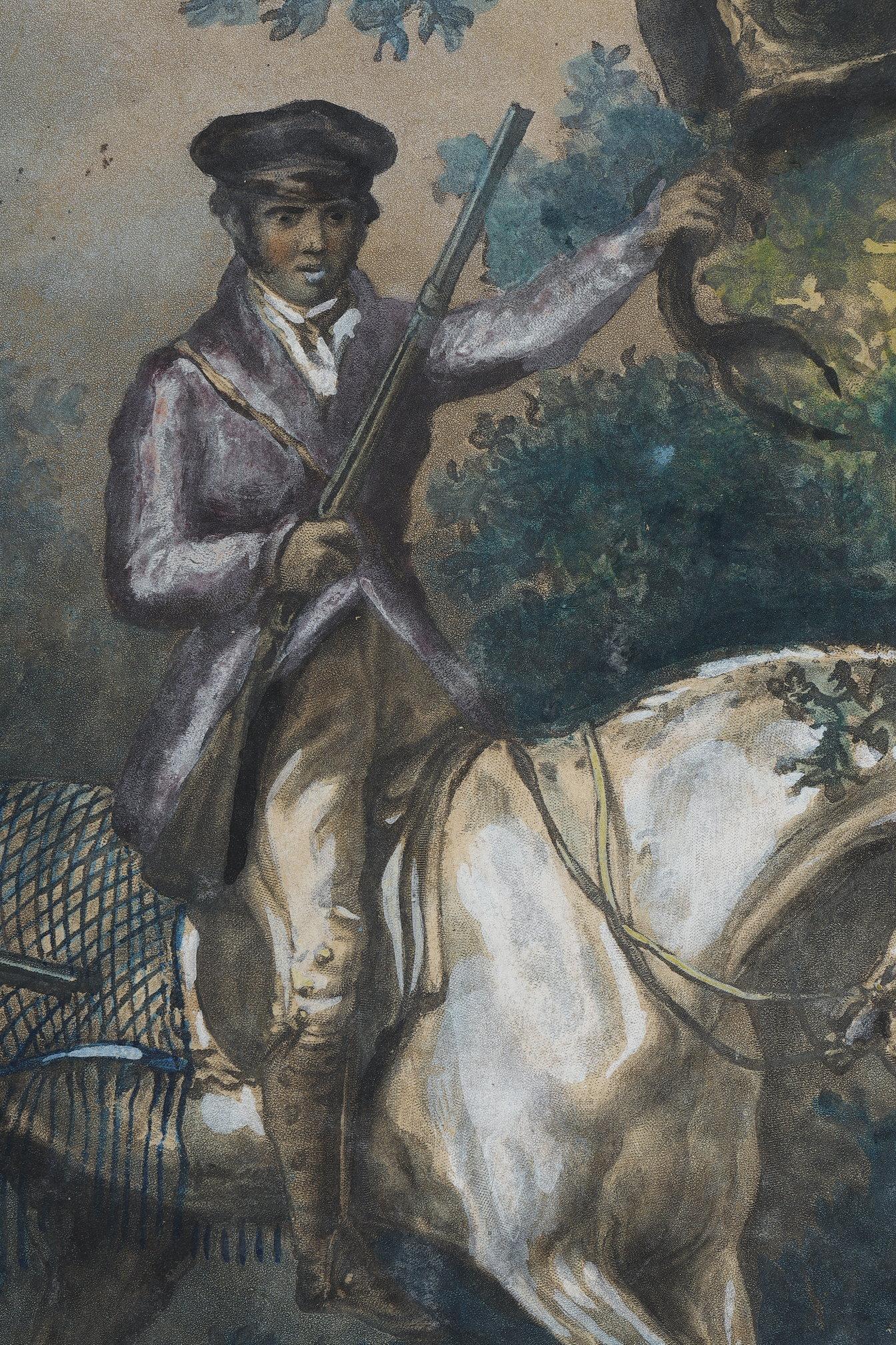 Two colored engravings enhanced with gouache, signed Carle Vernet For Sale 2