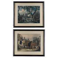 Two colored engravings enhanced with gouache, signed Carle Vernet