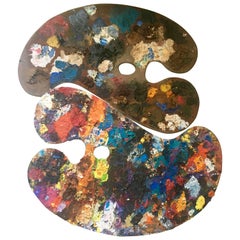 Two Colorful French Artist
s Painting Palettes with Heavy Impasto