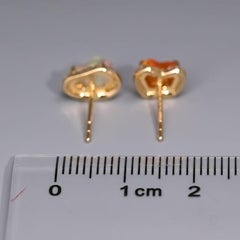 Two Colors Mexican Fire Opal Diamond Halo Stud Earrings 18K Yellow Gold