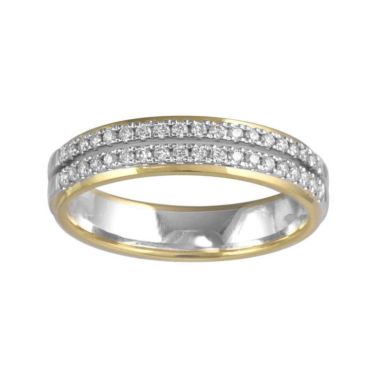 18K Yellow White Gold Diamond Half Eternity Wedding Engagement Band ...