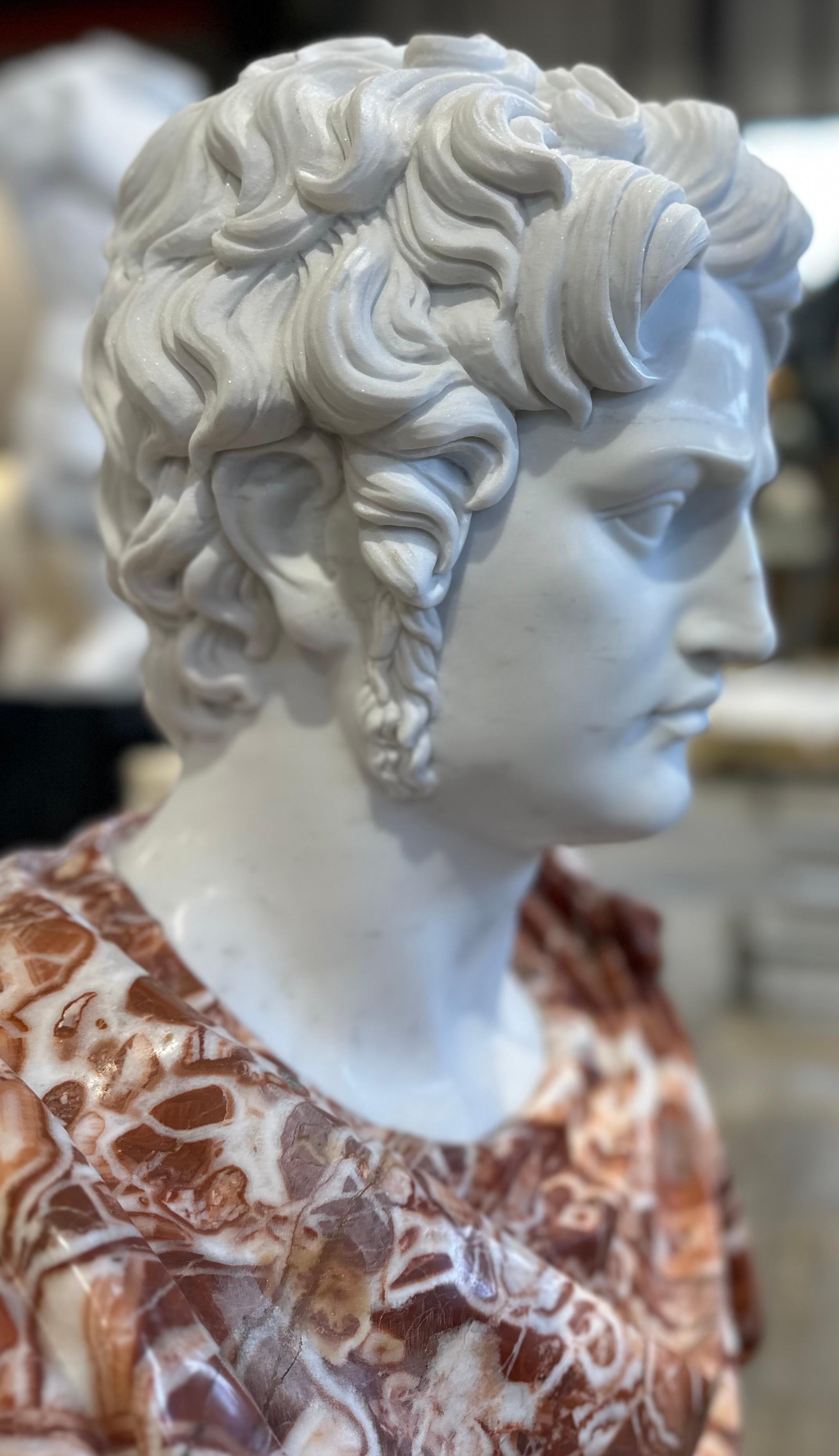 Neoclassical Two Coloured Marble Classical Style Male Bust For Sale