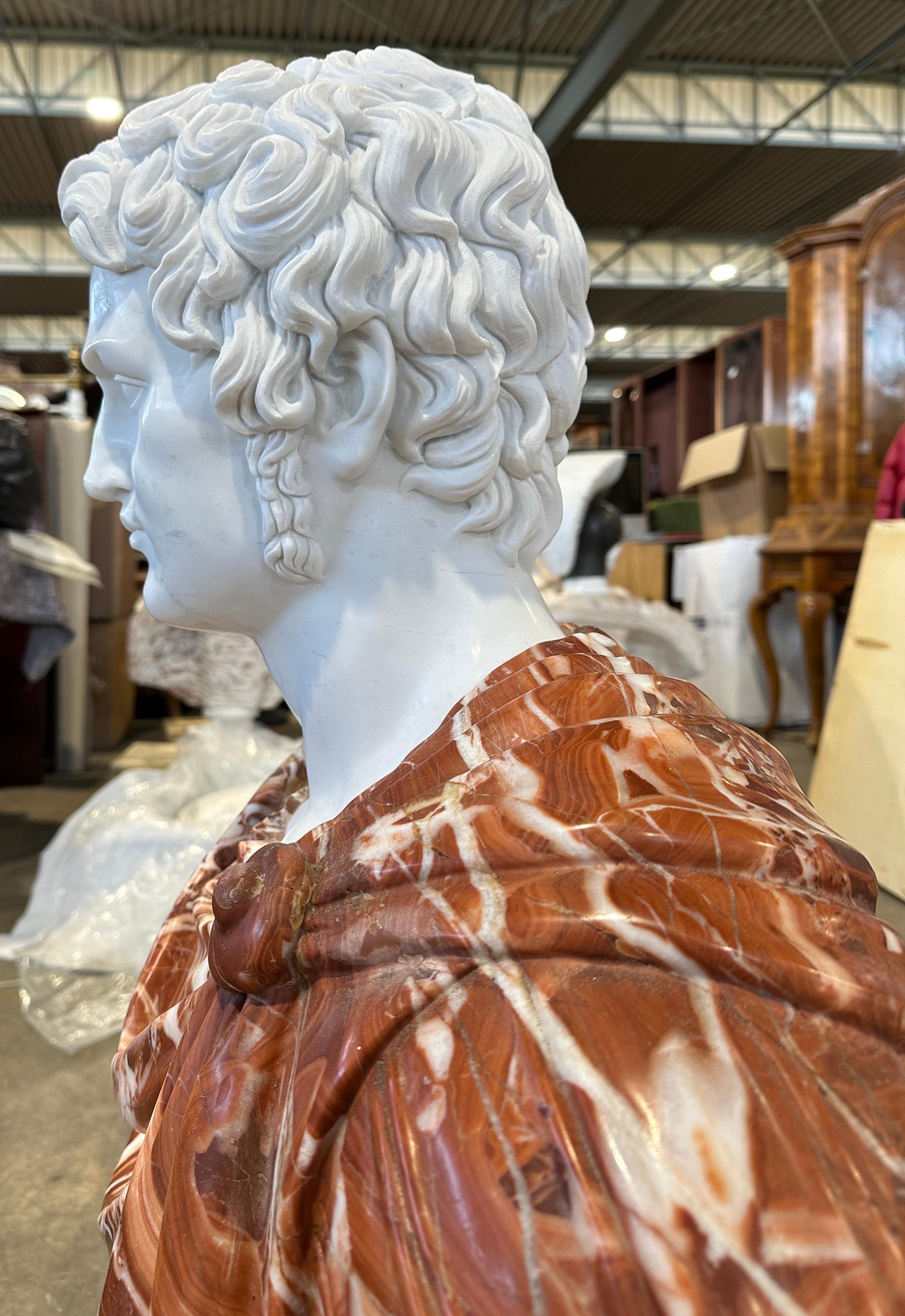 20th Century Two Coloured Marble Classical Style Male Bust For Sale