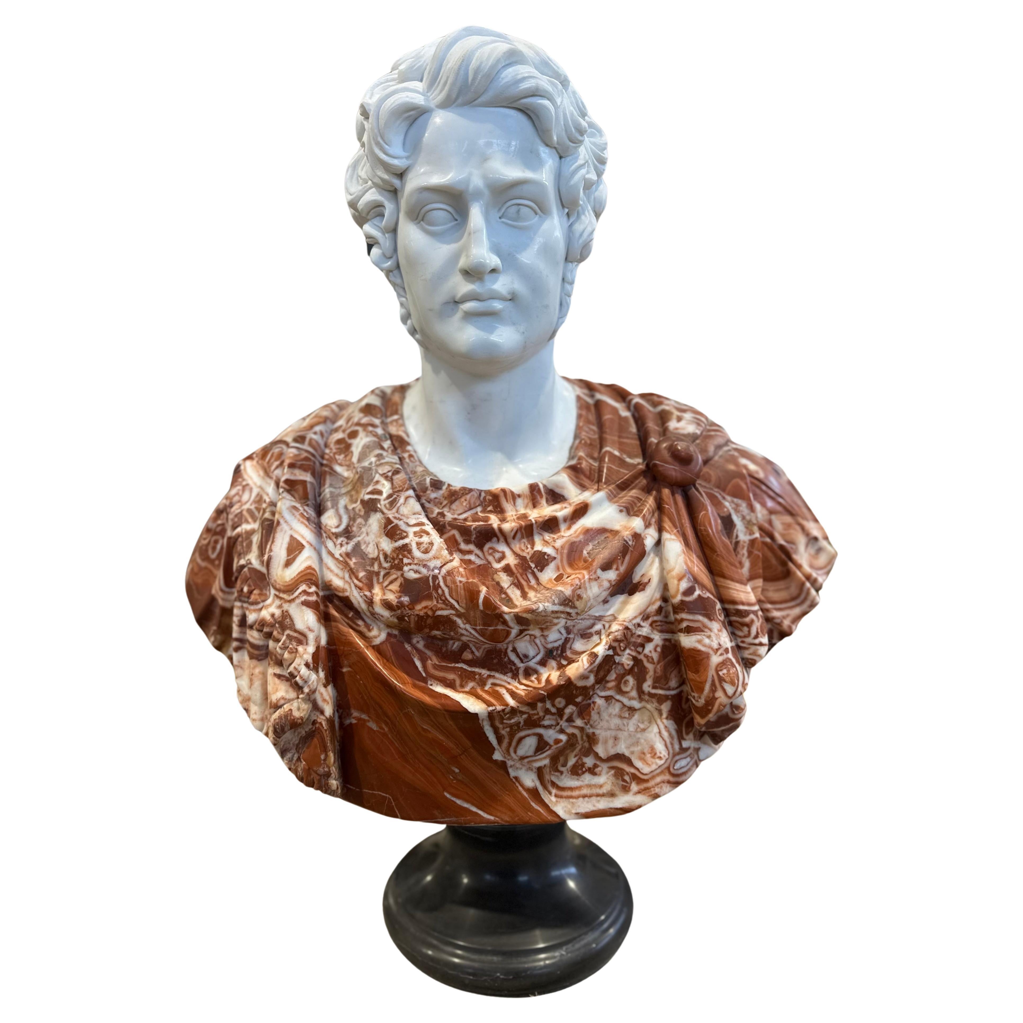 Two Coloured Marble Classical Style Male Bust For Sale