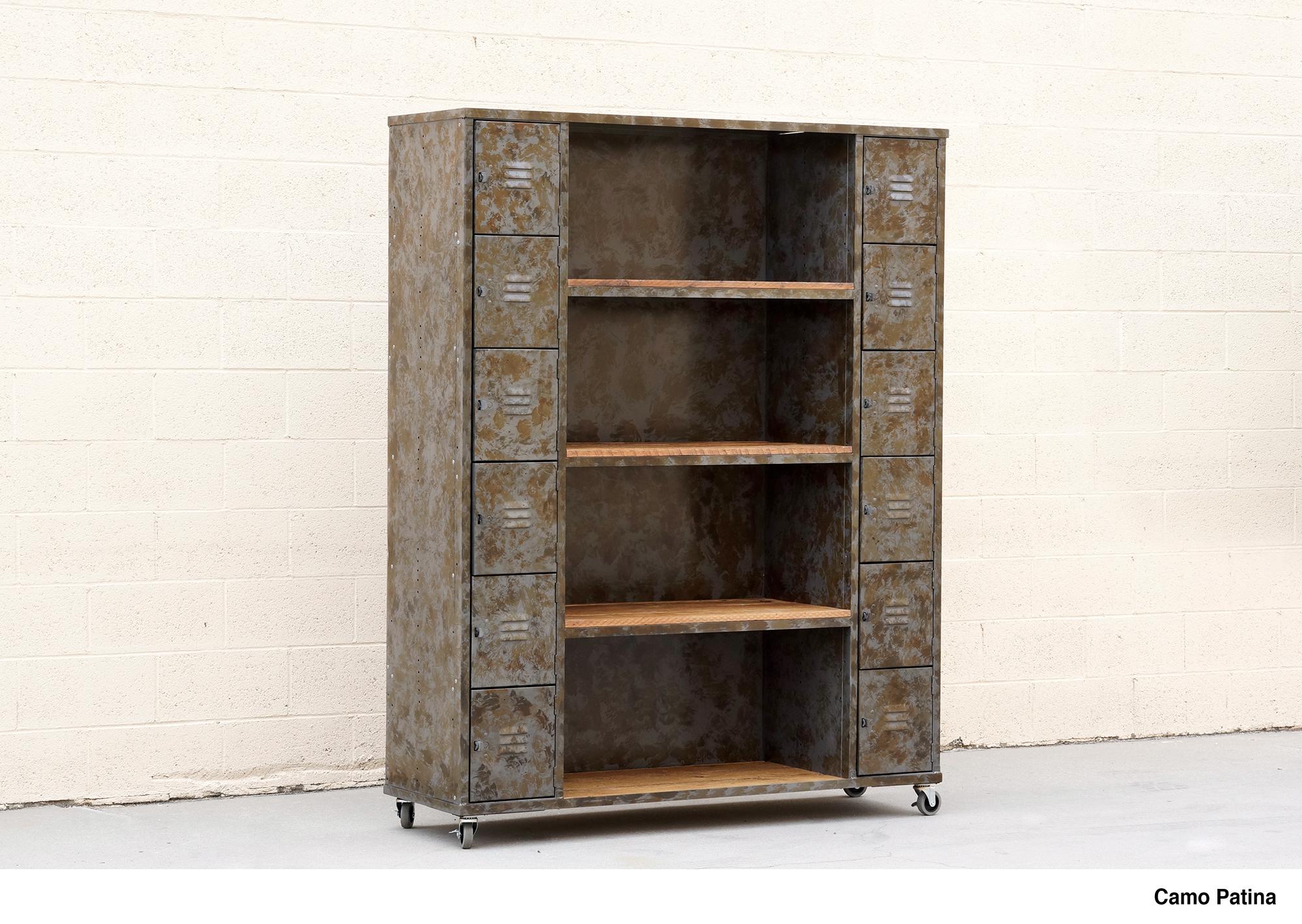 Two-Column Wood & Steel Locker and Shelf Unit, Custom Order In Good Condition For Sale In Alhambra, CA