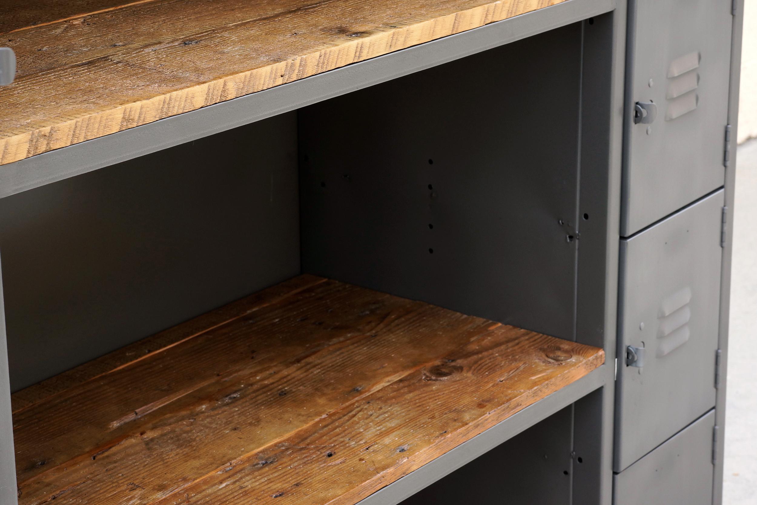 Industrial Two-Column Wood & Steel Locker and Shelf Unit, Custom Order For Sale