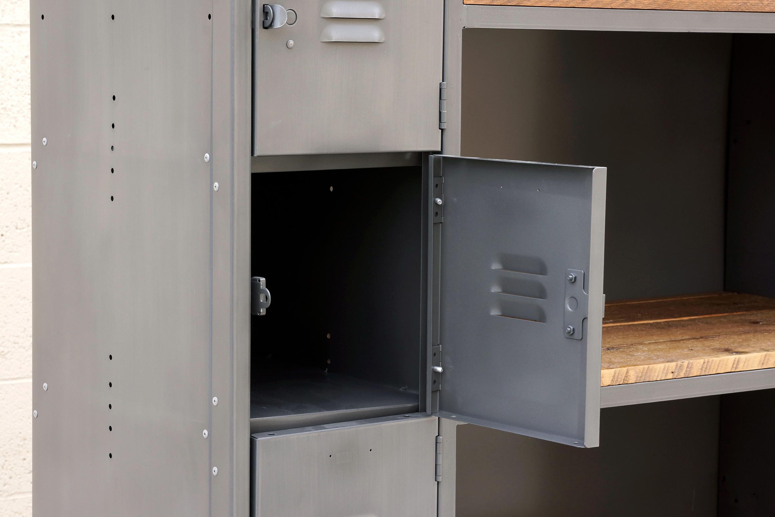 Two-Column Wood & Steel Locker and Shelf Unit, Custom Order (Pulverbeschichtet) im Angebot