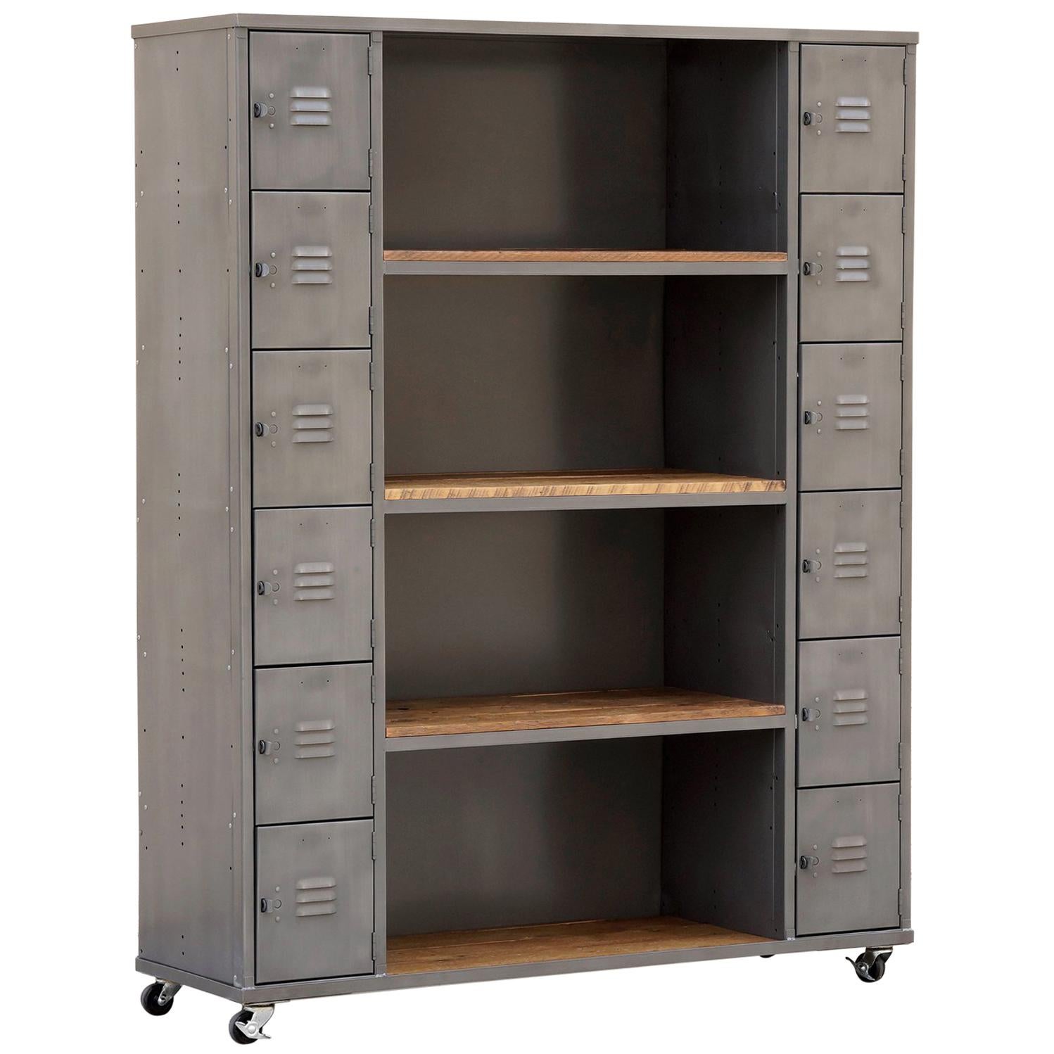 Two-Column Wood & Steel Locker and Shelf Unit, Custom Order For Sale