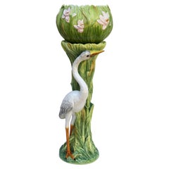 Two Columns with Heron and Planter in the Style of Delphin Massier