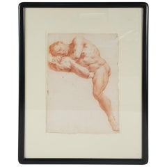 Antique Two Companion French Sanguine Drawings, circa 1800