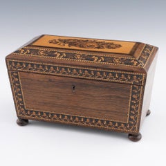 Two Compartment Tunbridge Ware Tea Caddy c1860
