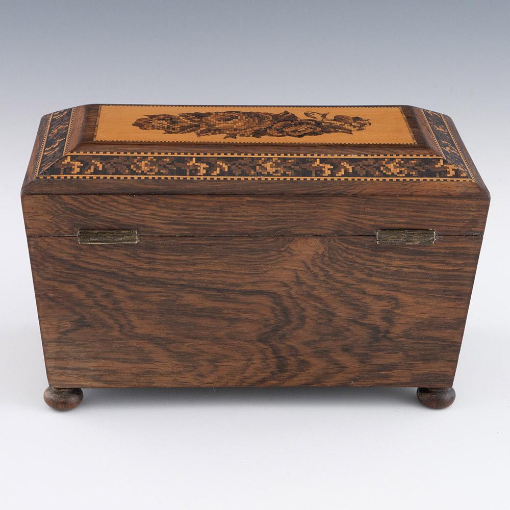 Britannico Porta tè a due scomparti di Tunbridge Ware, 1860 ca. in vendita
