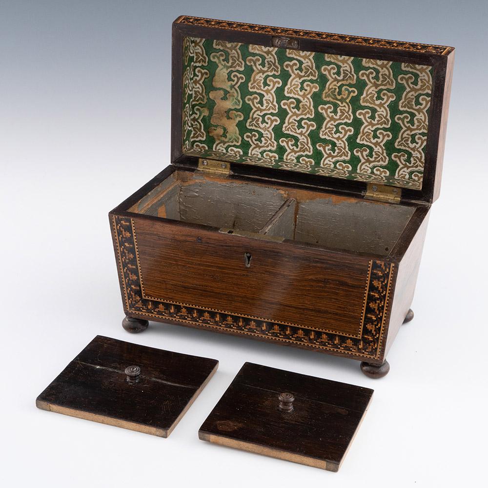 Legno Porta tè a due scomparti di Tunbridge Ware, 1860 ca. in vendita