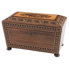 Two Compartment Tunbridge Ware Tea Caddy c1860