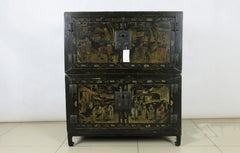 Two Compartments Cabinet Black Lacquer and Gilt Paint