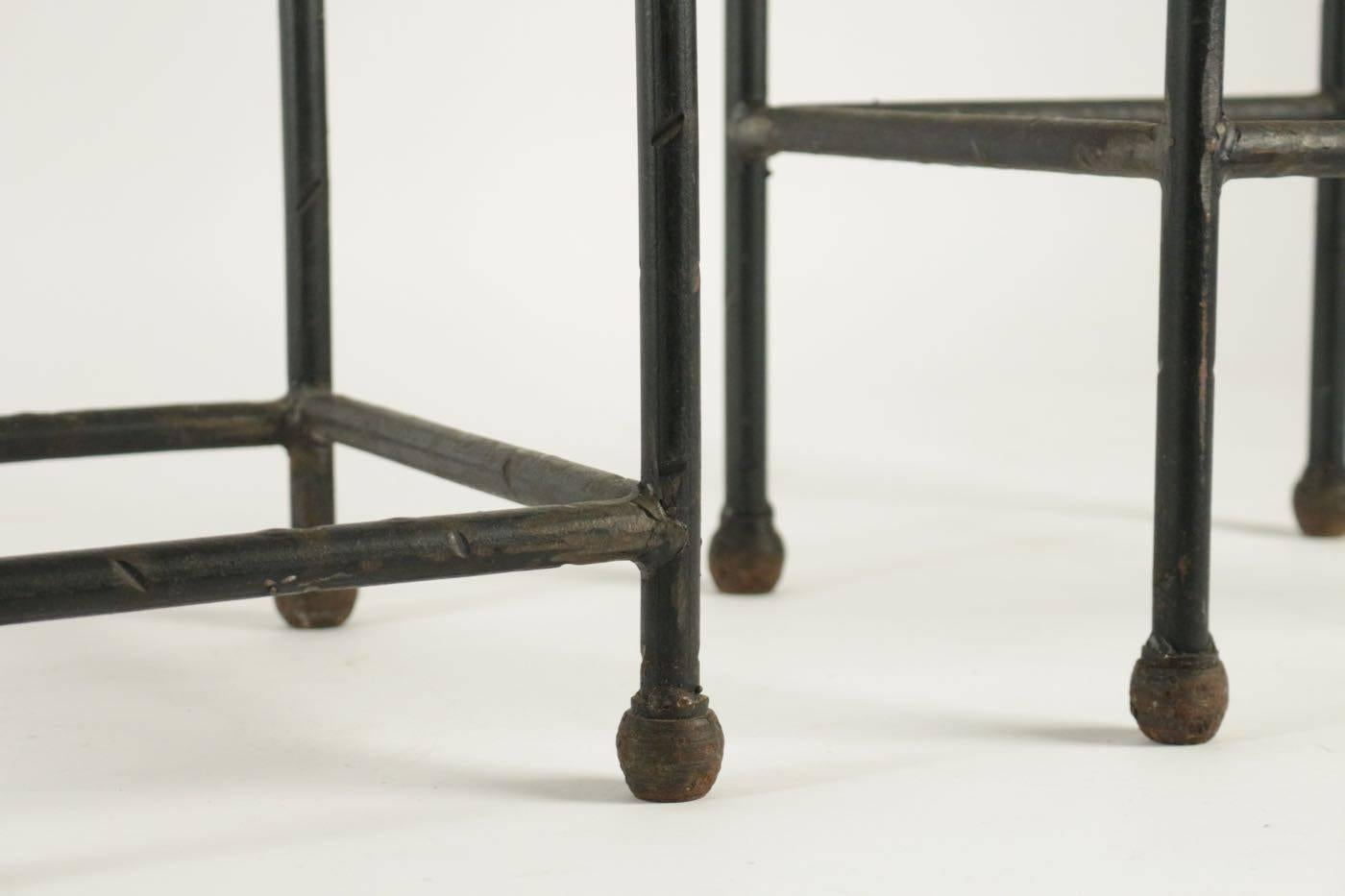 French Two Consoles in Wrought Iron under Glass in an Industrial Style 20th Century For Sale