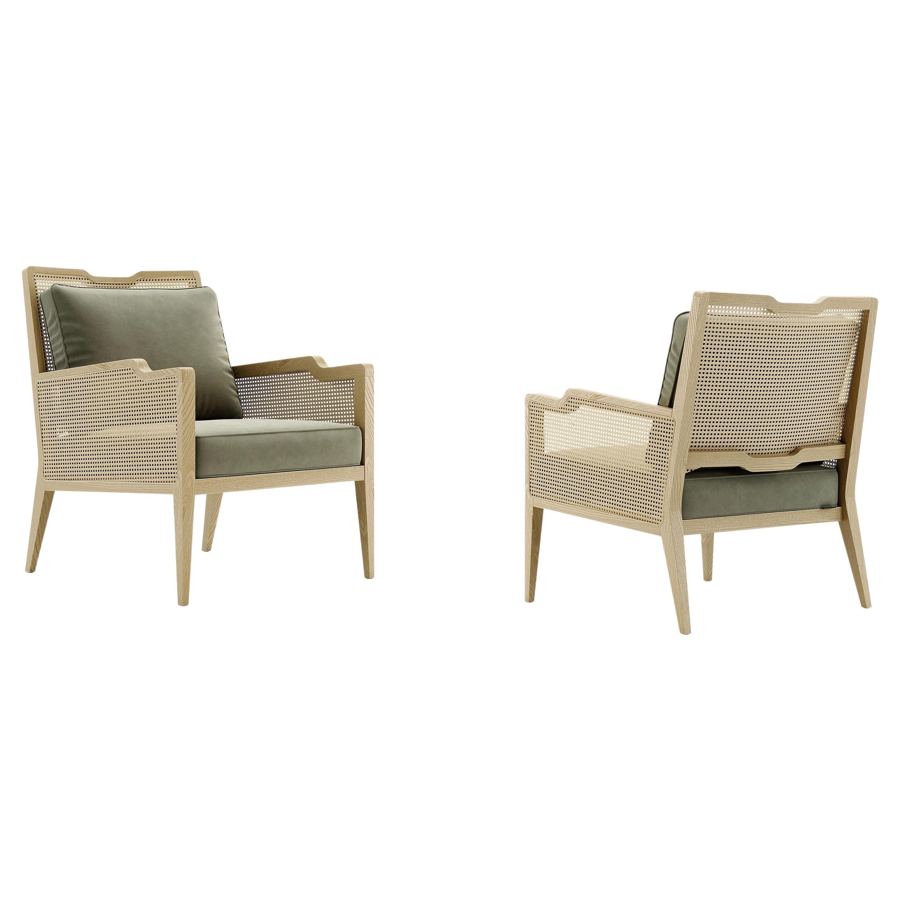 Two Contemporary Armchairs in Natural Woven Rattan