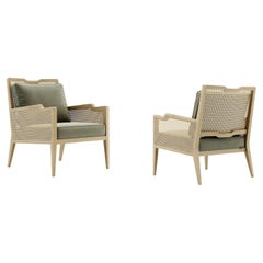 Two Contemporary Armchairs in Natural Woven Rattan