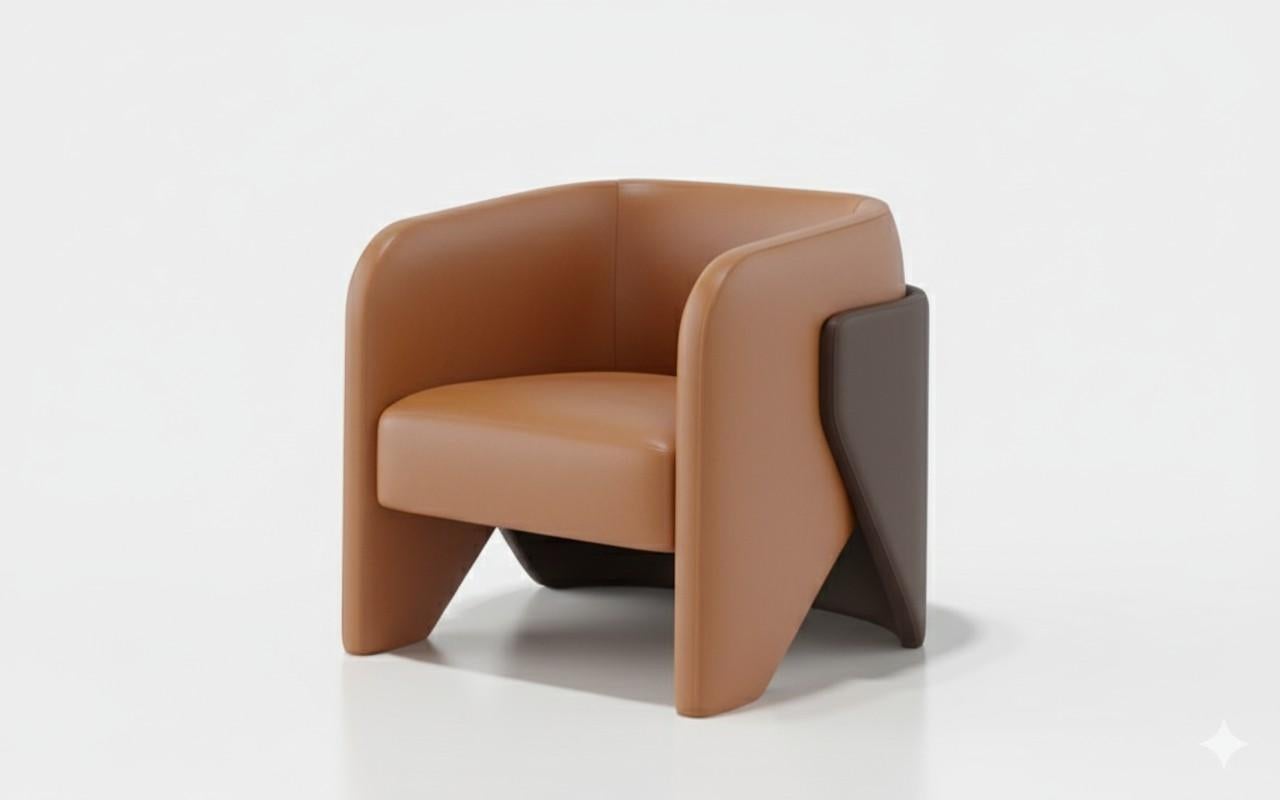 Modern Two Contemporary Armchairs w Curved Back Wrapping Around To Form Armrests-Mondo For Sale
