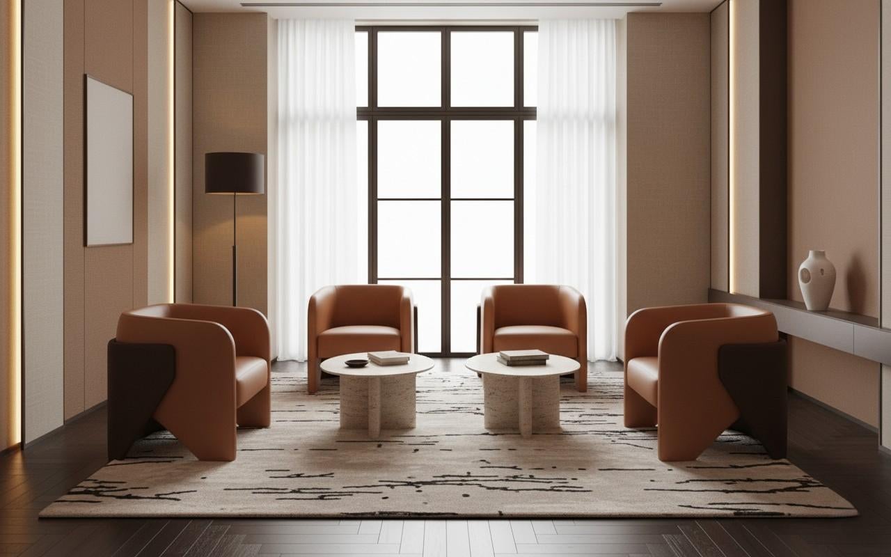Portuguese Two Contemporary Armchairs w Curved Back Wrapping Around To Form Armrests-Mondo For Sale