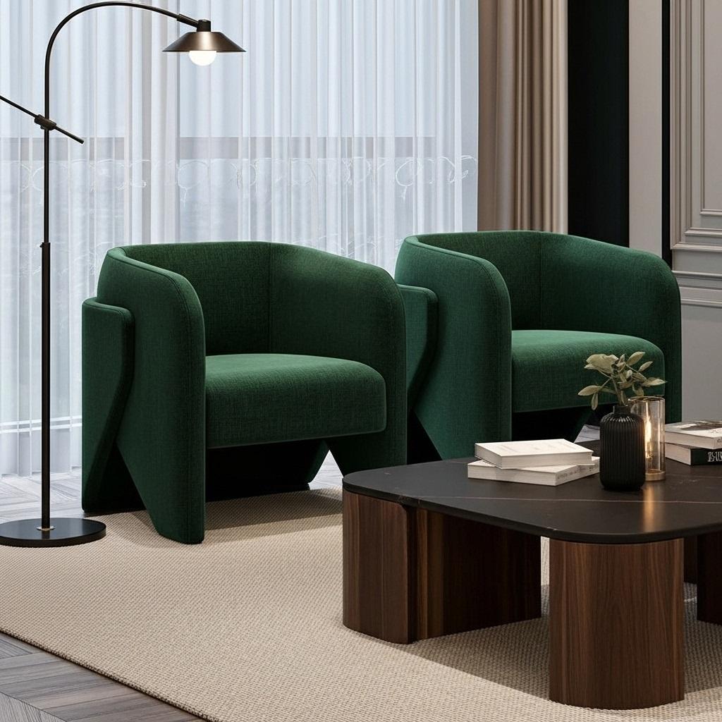 Two Contemporary Armchairs w Curved Back Wrapping Around To Form Armrests-Mondo For Sale 1