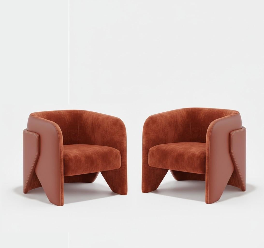 Two Contemporary Armchairs w Curved Back Wrapping Around To Form Armrests-Mondo For Sale