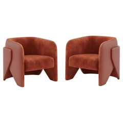 Two Contemporary Armchairs w Curved Back Wrapping Around To Form Armrests-Mondo