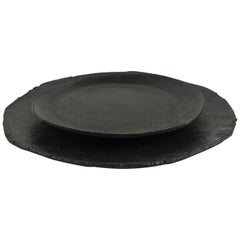 Two Contemporary Stoneware Plates with Black Glaze