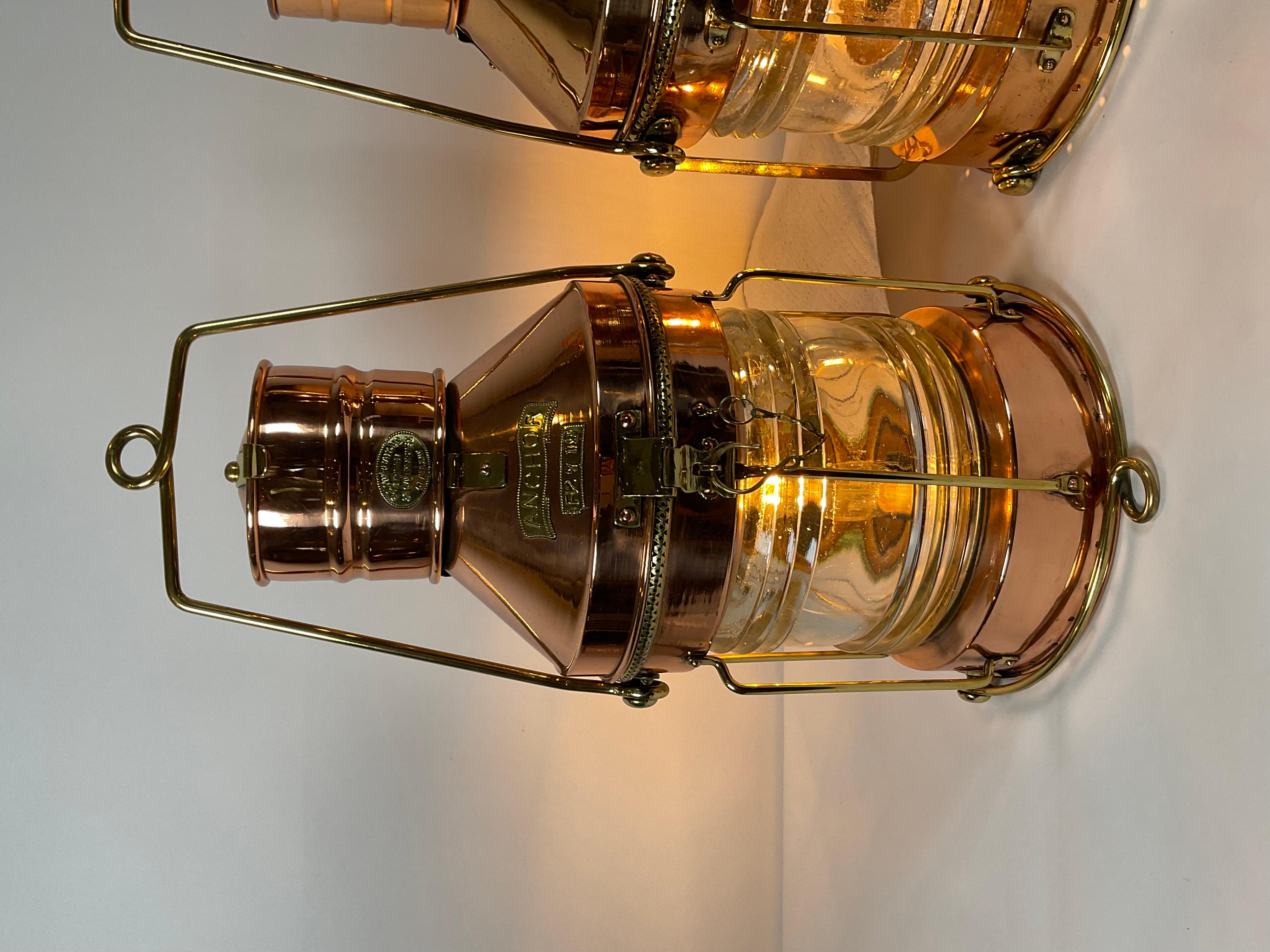 Mid-20th Century Two Copper and Brass Ship’s Lanterns
