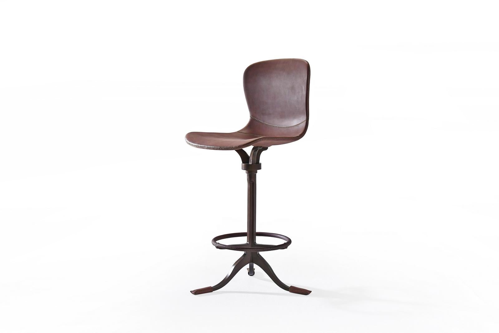 Mid-Century Modern Two Counter-Height Swivel Chairs with Footrest Ring 'Truffe', by P. Tendercool