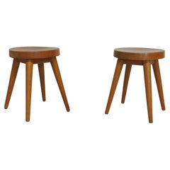 Two Courchevel Stools by Pierre Jeanneret in Solid Ash Wood, France Early 1960s