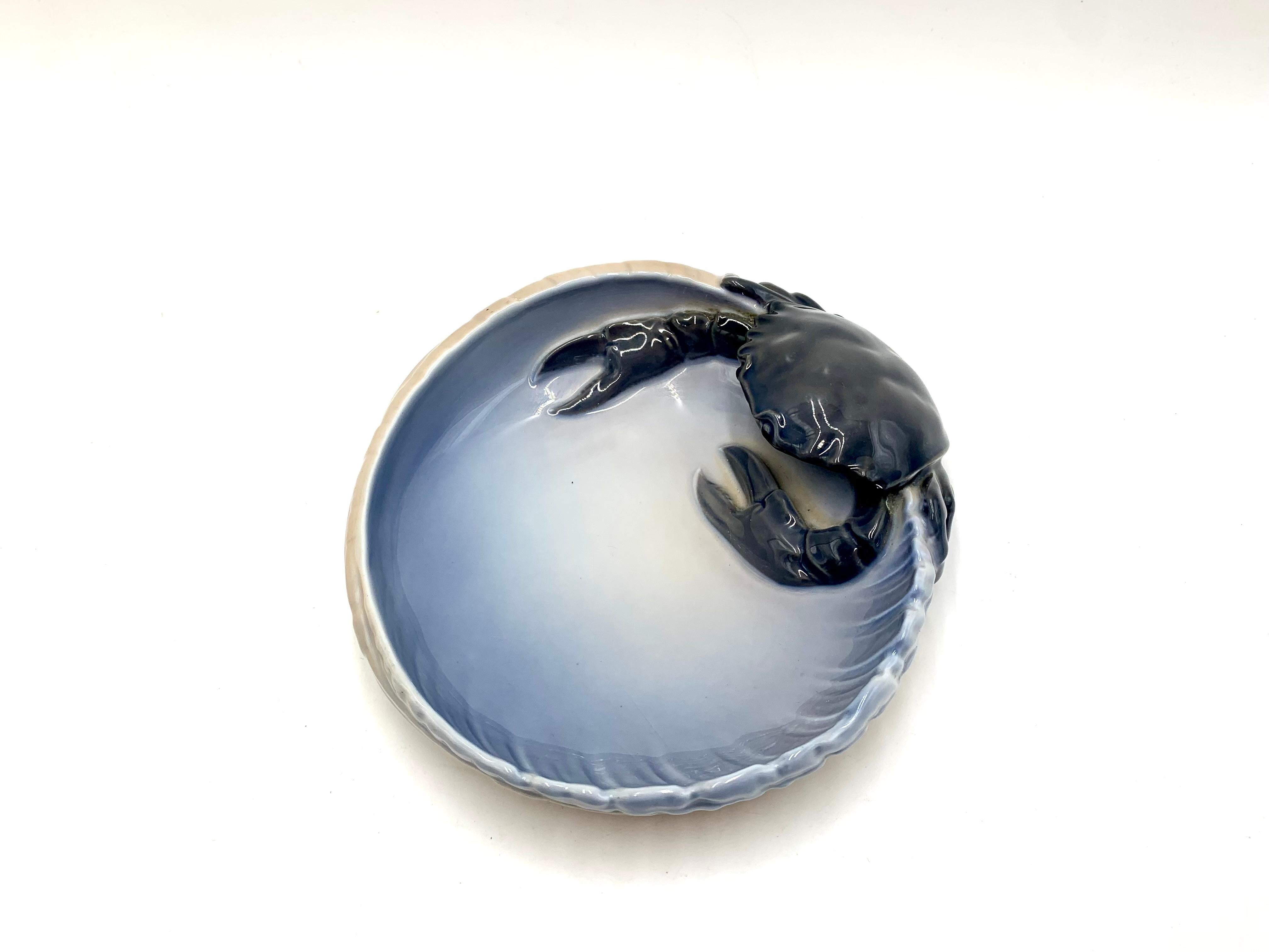 Porcelain Two Crab Plates, Royal Copenhagen, Denmark, 1950s